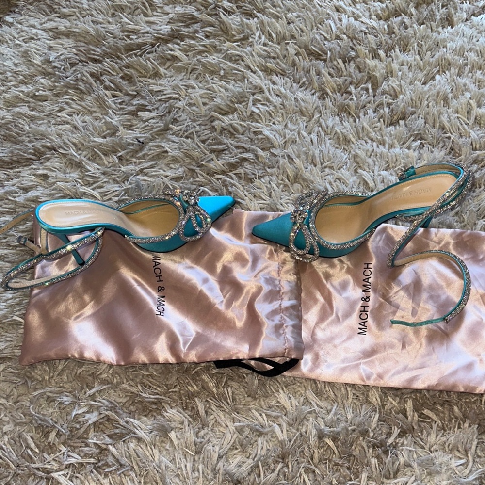 MACH & MACH Turquoise Embellished Heels